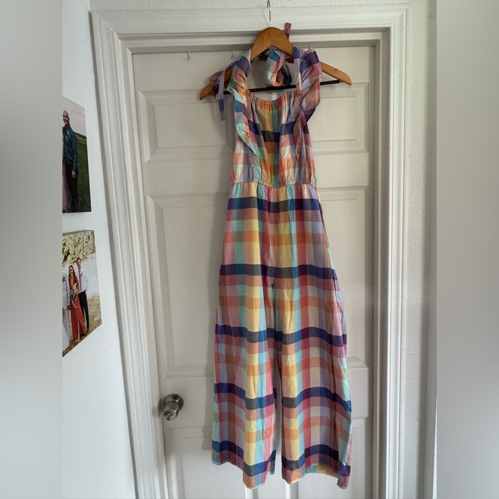 NWT Tea Flutter Strap Jumpsuit in Pastel Plaid, Size 16
